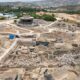 Aerial view of archaeological excavation site.